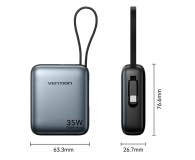 Vention Powerbank 10000mAh 35W PD z wbudowanym kablem USB-C szary - 1543386 - zdjęcie 2